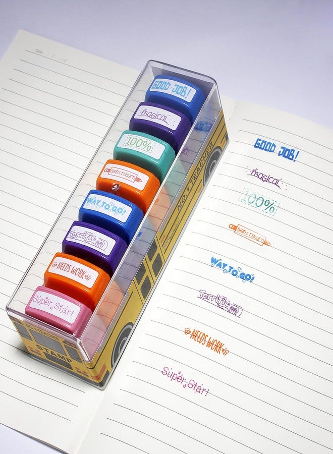 WAFJAMF 8-Pack Teacher Stamps for Grading Self-Inking School Stamp Set for Homework Reward Classroom Evaluation Portable Teacher Stamps for Elementary Educators - Image 4